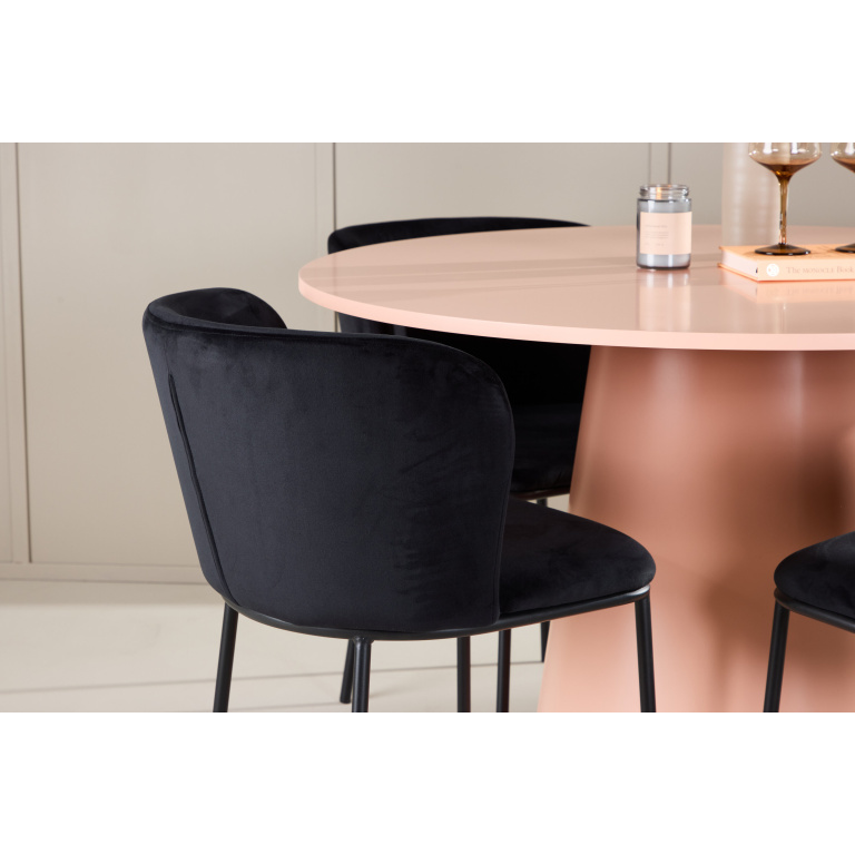 Lanzo Table - Peach with 4 Edina Chair - Svart