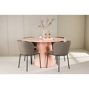 Lanzo Table - Peach with 4 Edina Chair - Svart/ Brun