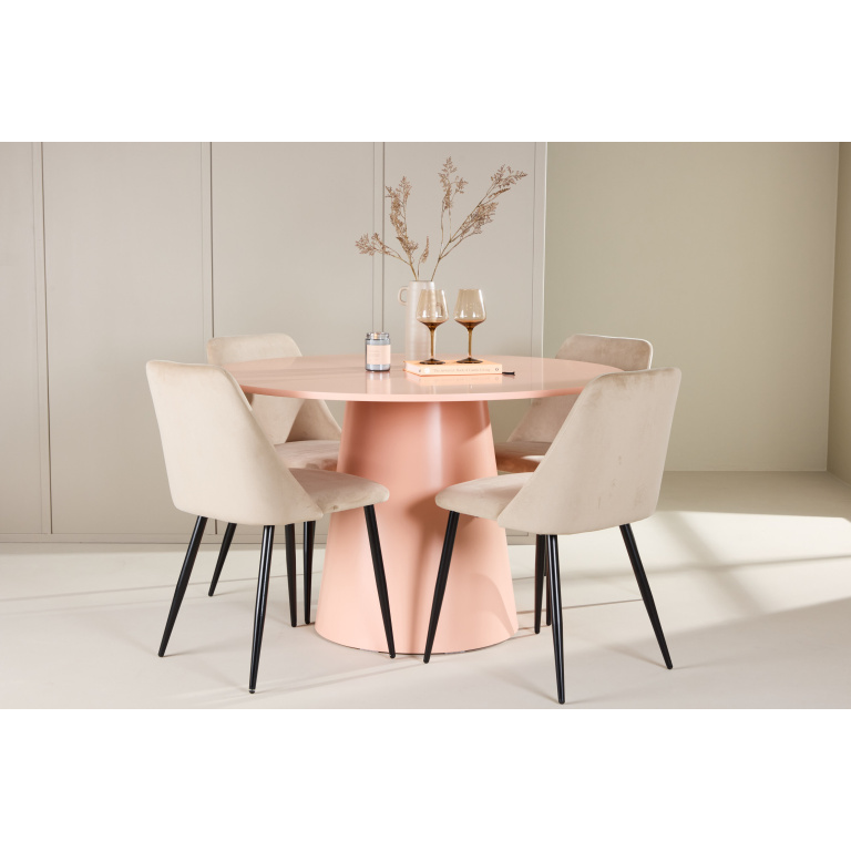 Lanzo Table - Peach with 4 Night Chair - Svart/ Beige