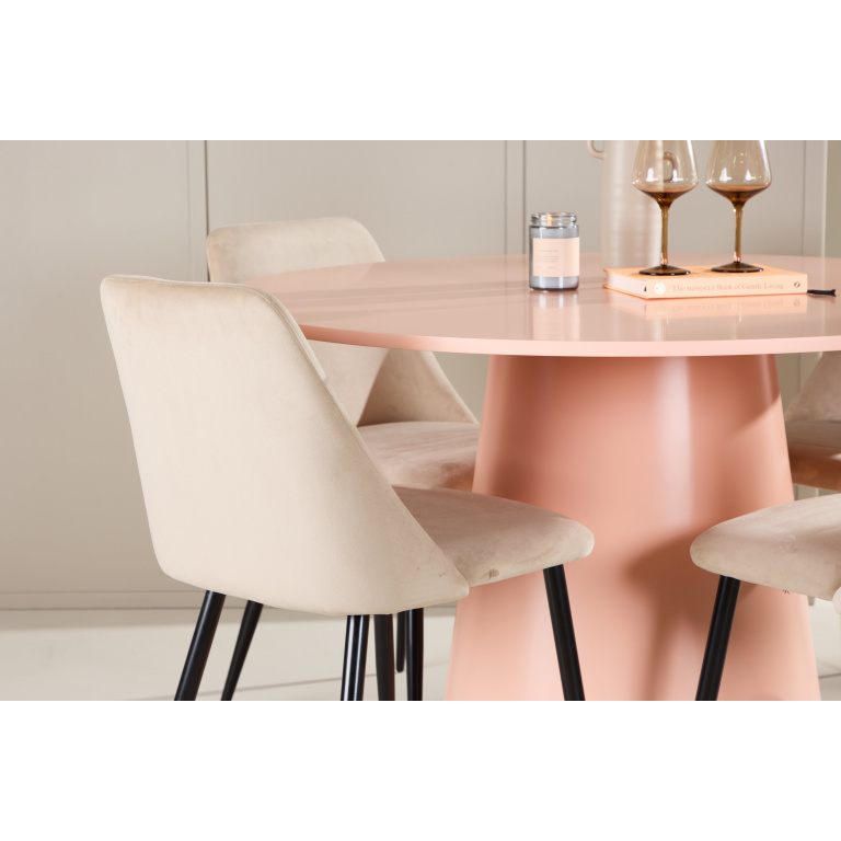 Lanzo Table - Peach with 4 Night Chair - Svart/ Beige