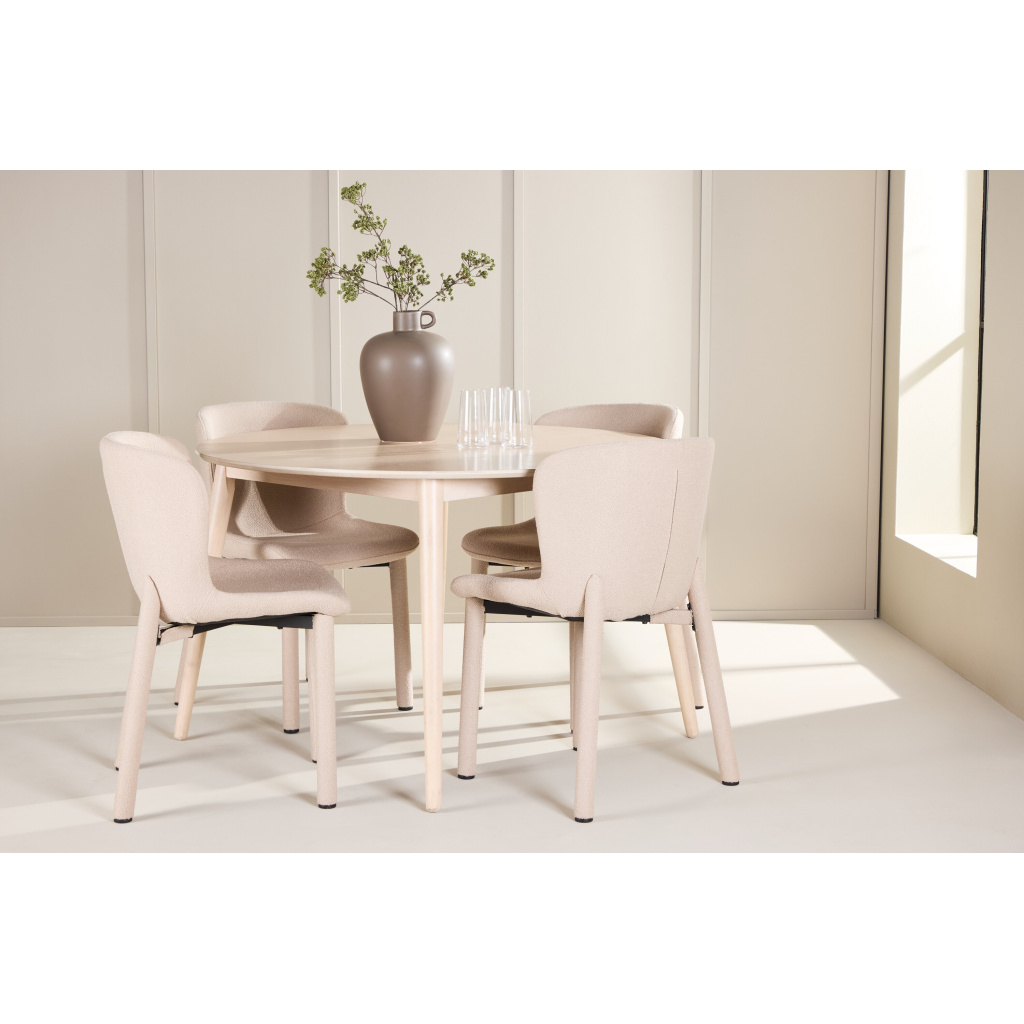 Flora Table - Vitwash with 4 Astoria Chair - Beige