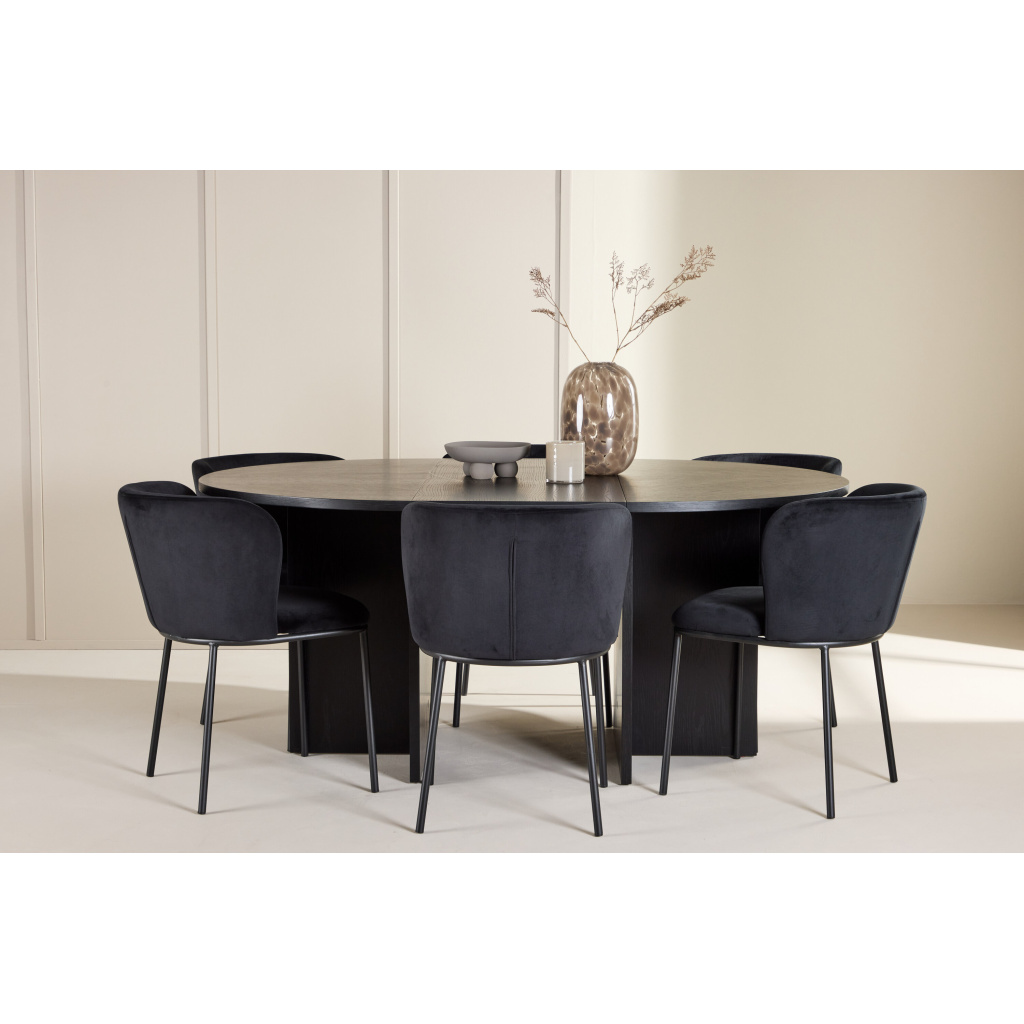 Strada Table - Svartwith 6 Edina Chair - Svart