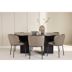 Strada Table - Svartwith 6 Edina Chair - Svart/ Brun