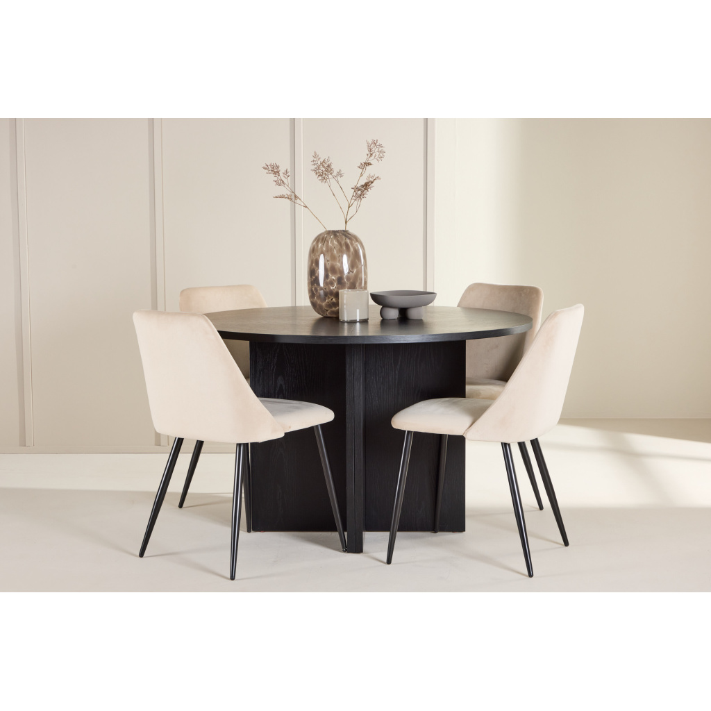 Strada Table - Svartwith 4 Night Chair - Svart/ Beige