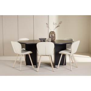 Strada Table - Svartwith 6 Lilja Chair - Beige