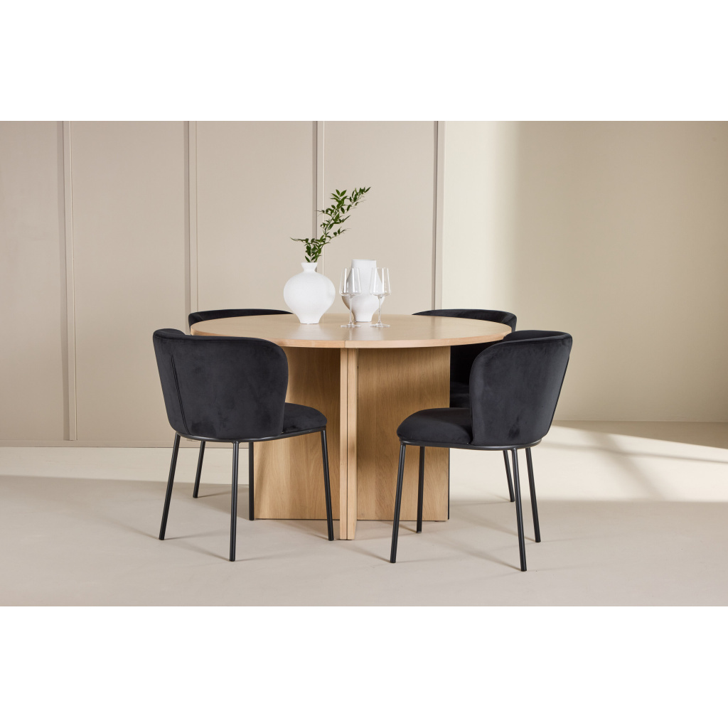Strada Table - Vitwash with 4 Edina Chair - Svart