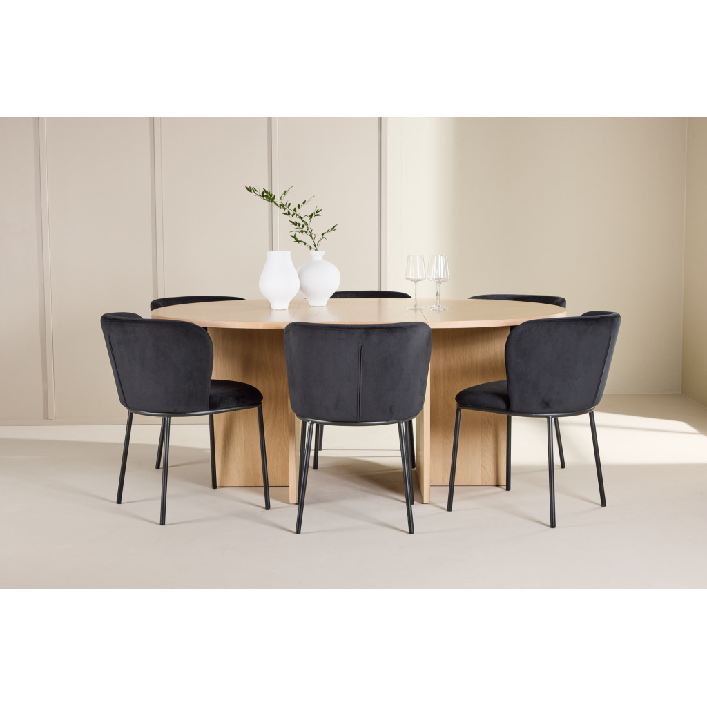 Strada Table - Vitwash with 6 Edina Chair - Svart