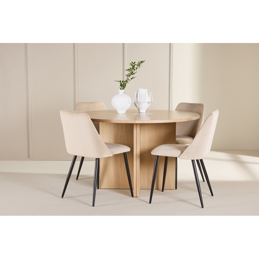 Strada Table - Vitwash with 4 Night Chair - Svart/ Beige