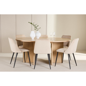 Strada Table - Vitwash with 6 Night Chair - Svart/ Beige