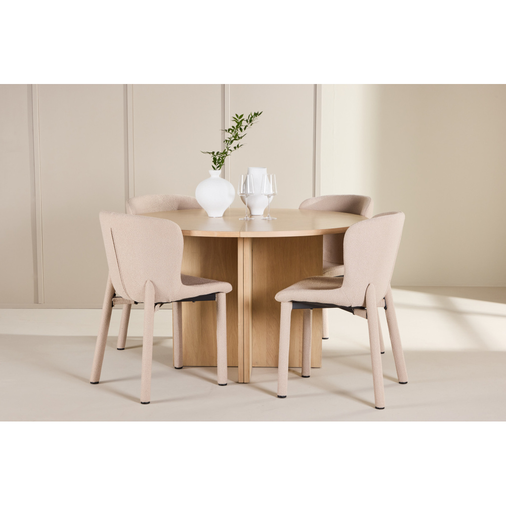 Strada Table - Vitwash with 4 Astoria Chair - Beige