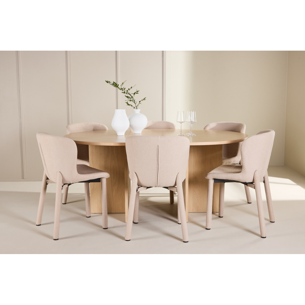 Strada Table - Vitwash with 6 Astoria Chair - Beige
