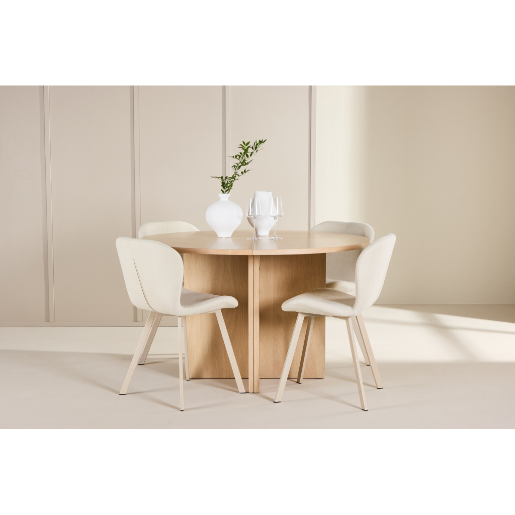 Strada Table - Vitwash with 4 Lilja Chair - Beige