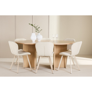 Strada Table - Vitwash with 6 Lilja Chair - Beige