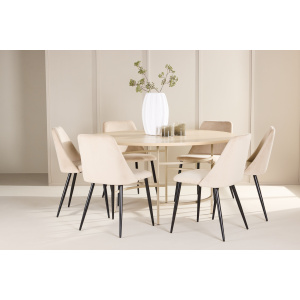 Copenhagen Table - Vitwash/Beige with 6 Night Chair - Svart/ Beige