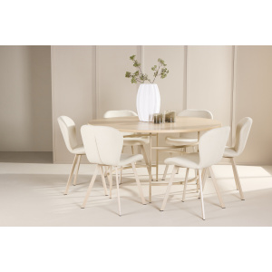 Copenhagen Table - Vitwash/Beige with 6 Lilja Chair - Beige