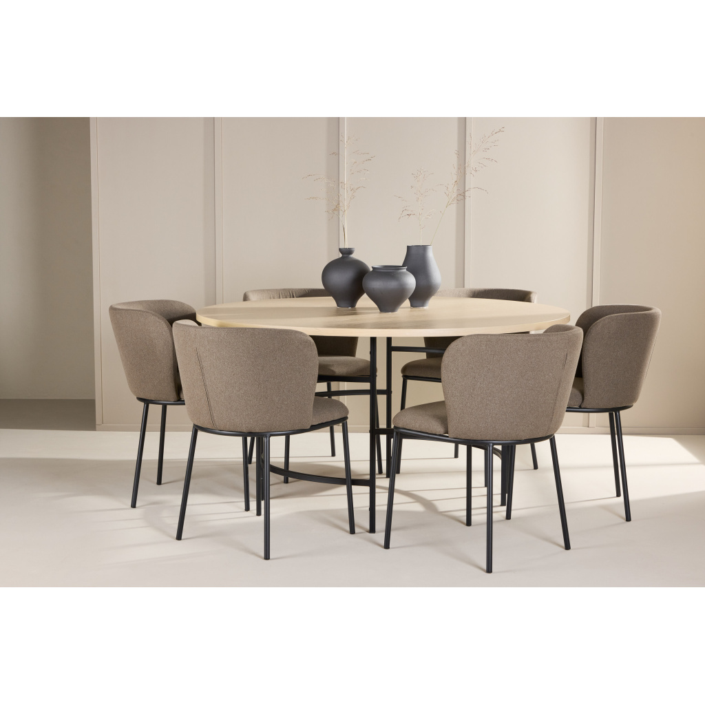Copenhagen Table - Vitwash/Svartwith 6 Edina Chair - Svart/ Brun