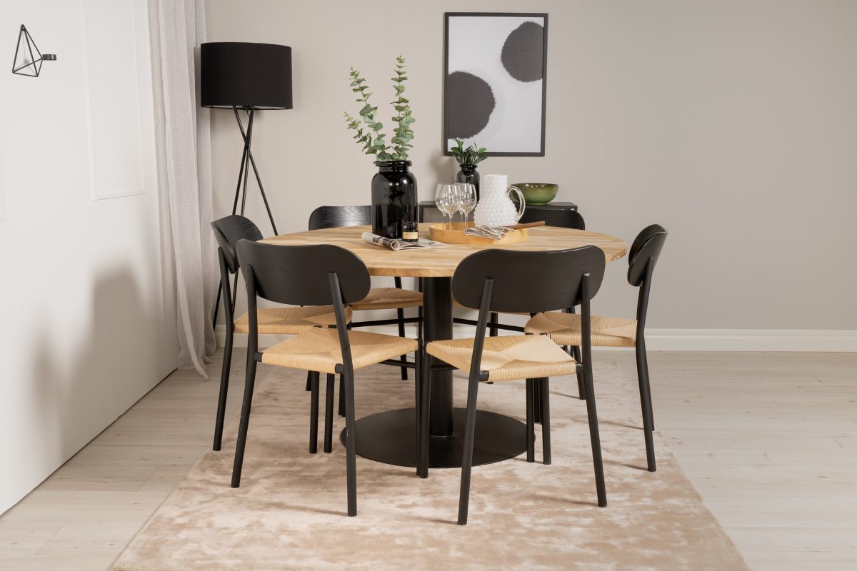 Cirebon & Polly Matbord ⌀140 + Matstolar Svart - Bild 8