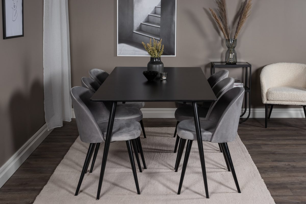 Silar & Velvet Rektangulära Matbord 180 x 75 x 90 Svart + Matstolar Grå - Bild 8