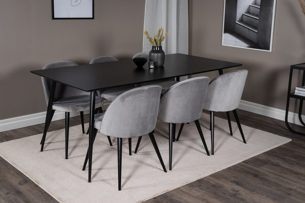 Silar & Velvet Rektangulära Matbord 180 x 75 x 90 Svart + Matstolar Grå - Bild 9
