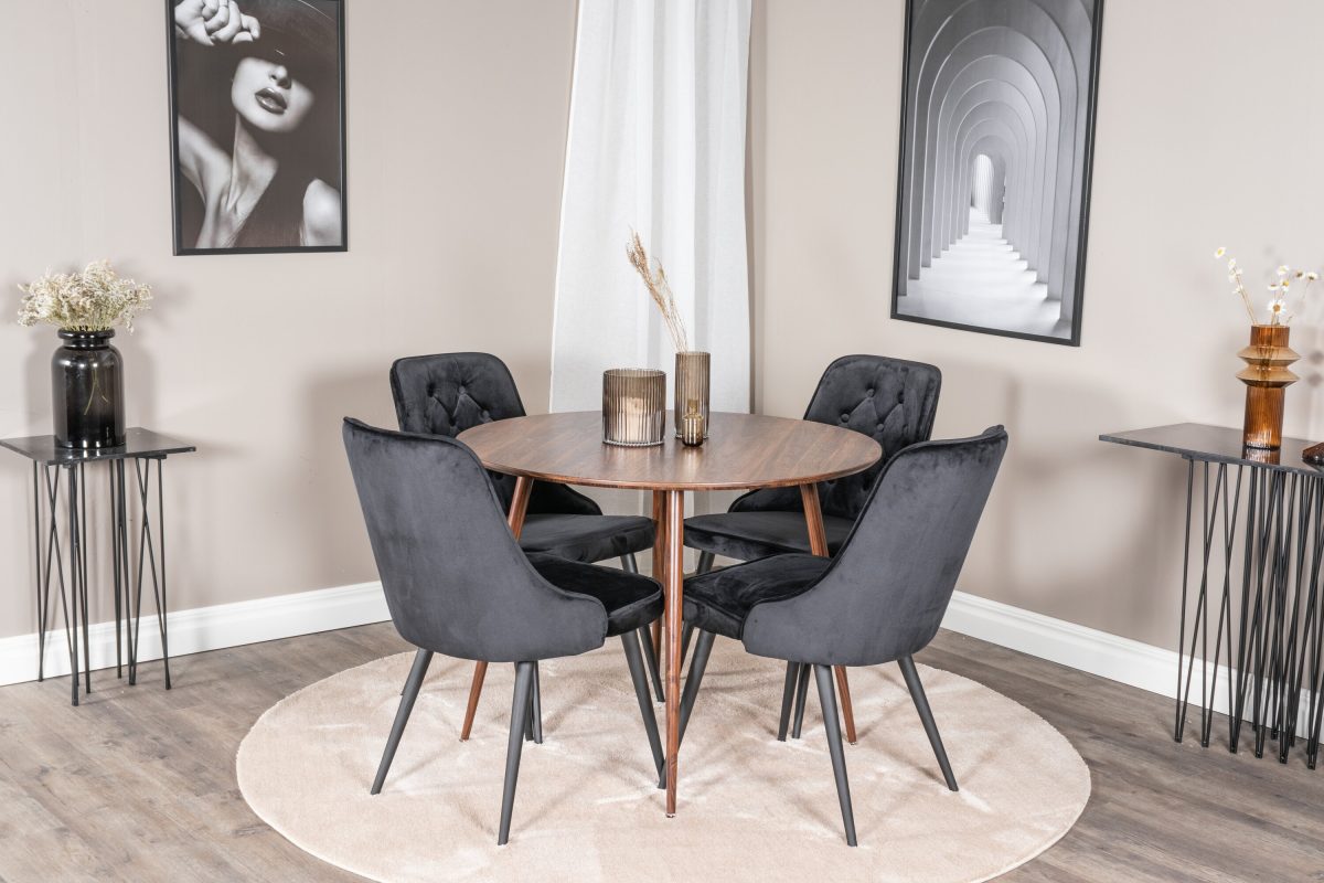 Plaza & Velvet Deluxe Runda Matbord ⌀100 Walnut + Matstolar Black - Bild 8