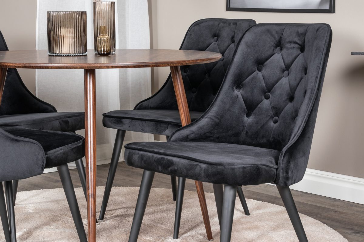 Plaza & Velvet Deluxe Runda Matbord ⌀100 Walnut + Matstolar Black - Bild 9