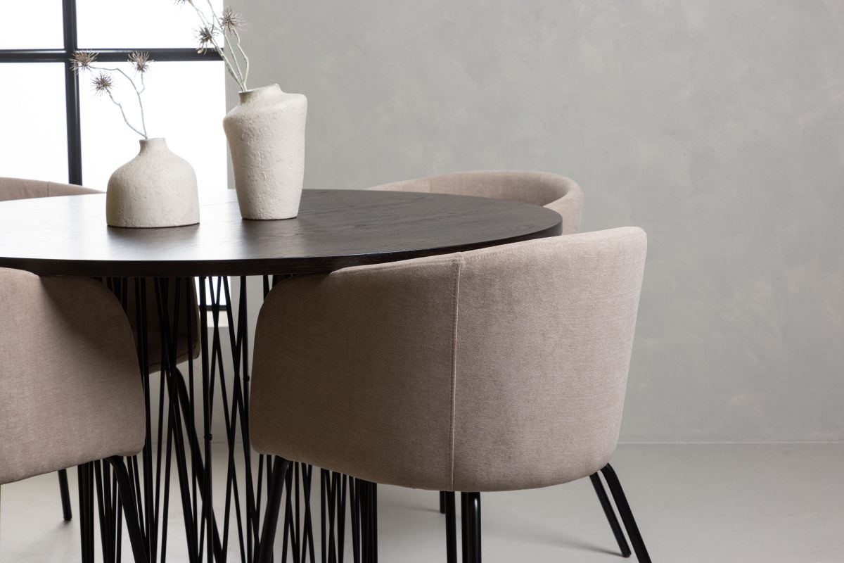 Berit & Stone Matstolar Beige + Runda Matbord ⌀120 Mocca - Bild 9