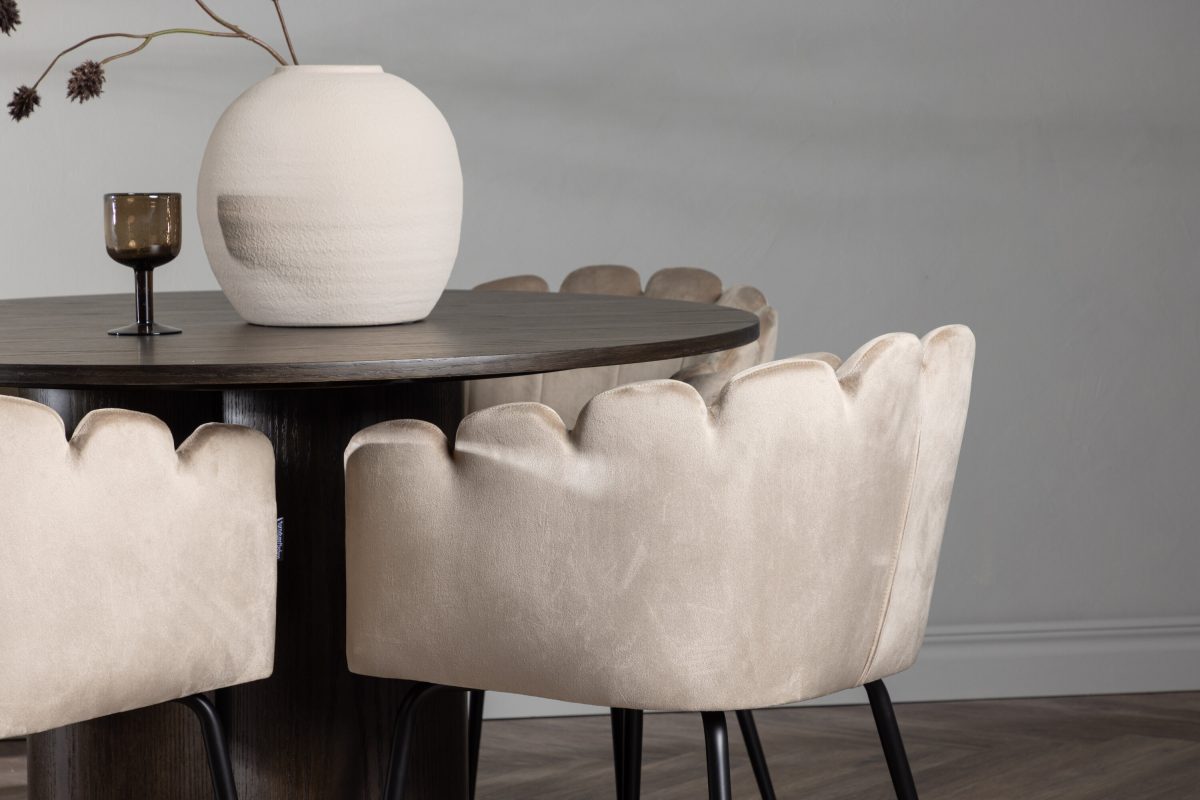 Limhamn & Olivia Matstolar Beige + Runda Matbord ⌀110 Mocca - Bild 9