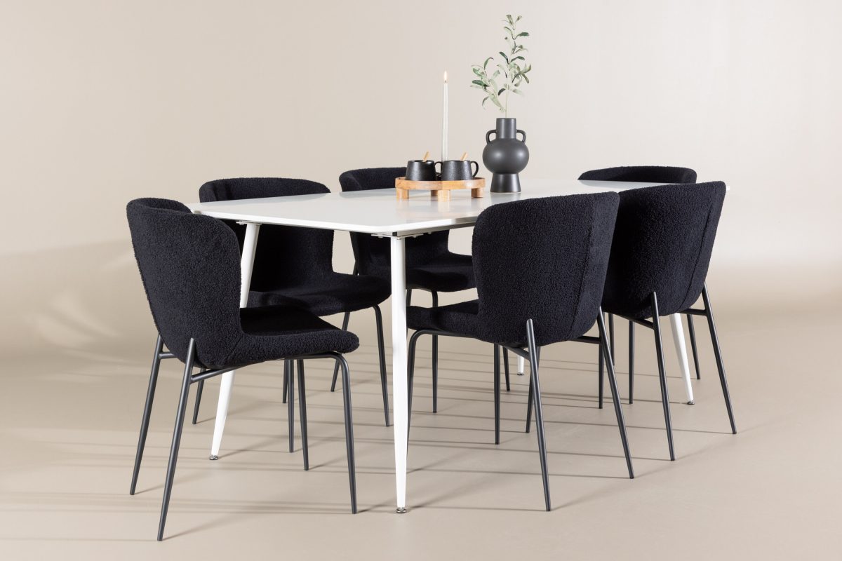 Silar & Modesto Rektangulära Matbord 180 x 90 White + Matstolar Black - Bild 8