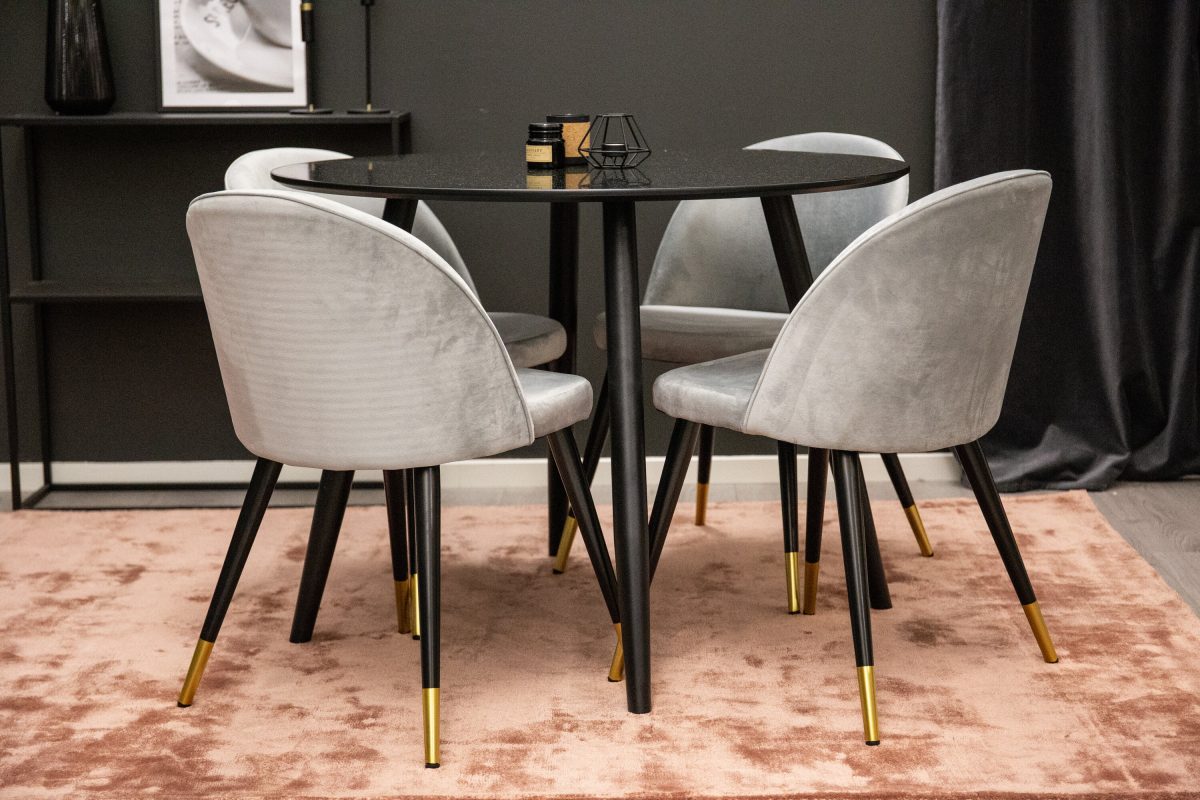 Plaza & Velvet Matbord ⌀100 ø100 + Matstolar Grå - Bild 8