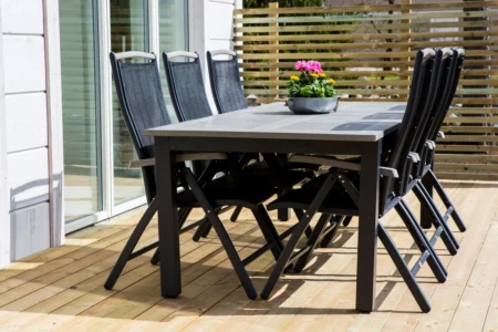 Venture Home Albany Matbord 224x100 + Positionsstolar Svart