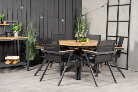 Venture Home Mexico Matbord ⌀140 + Matstolar Svart