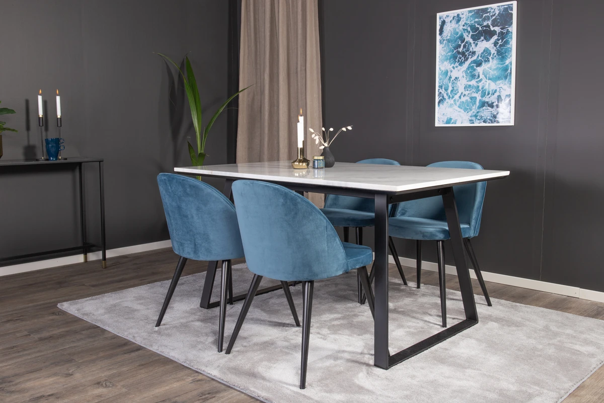 Estelle & Velvet Rektangulära Matbord 140 x 90 Black + Matstolar Blue