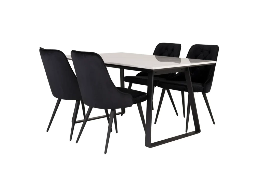 Estelle & Velvet Deluxe Rektangulära Matbord 140 x 90 Black + Matstolar Black