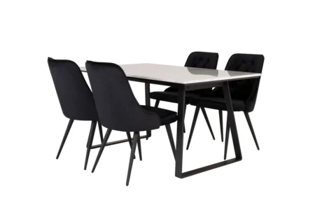 Estelle & Velvet Deluxe Rektangulära Matbord 140 x 90 Black + Matstolar Black