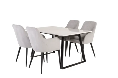 Comfort & Estelle Matstolar Ljusgrå + Rektangulära Matbord 75 x 140 x 90 Svart