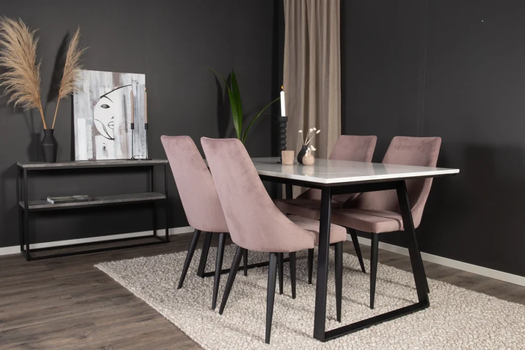 Leone & Estelle Matstolar Dammig rosa + Rektangulära Matbord 140 x 90 Black