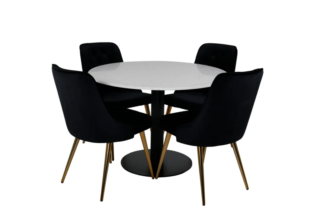 Razzia & Velvet Deluxe Runda Matbord ⌀106 Vit + Matstolar Svart