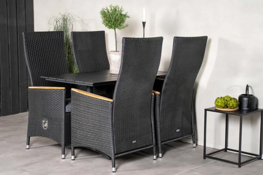 Denver & Padova Matbord 120x70x74 + Reclinerstolar Svart