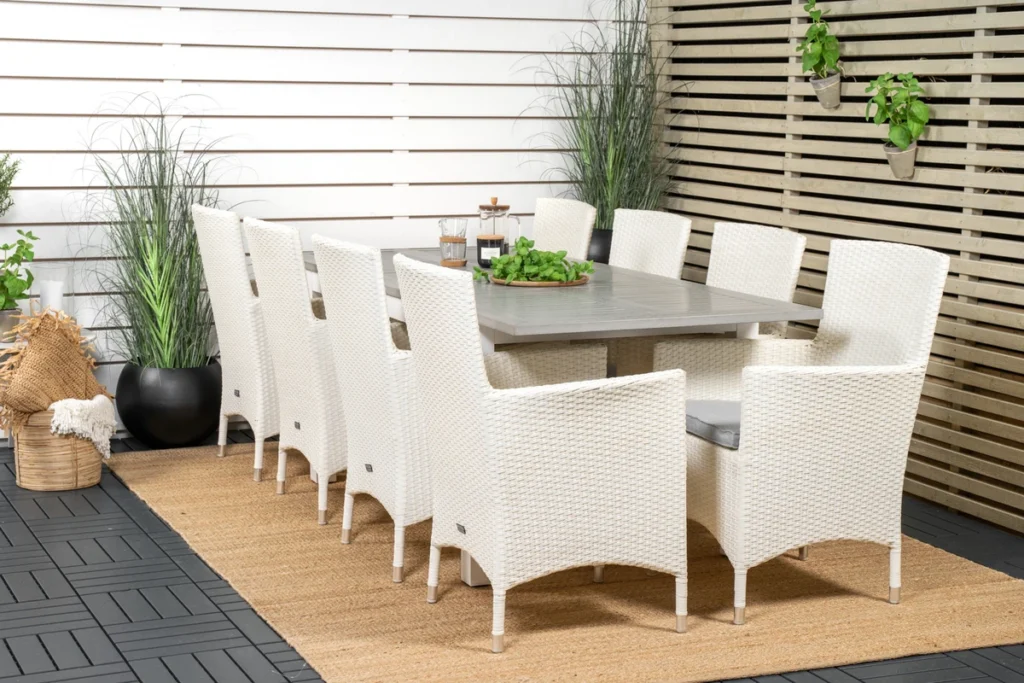 Albany & Malin Matbord 160 x 90 + Matstolar Vit
