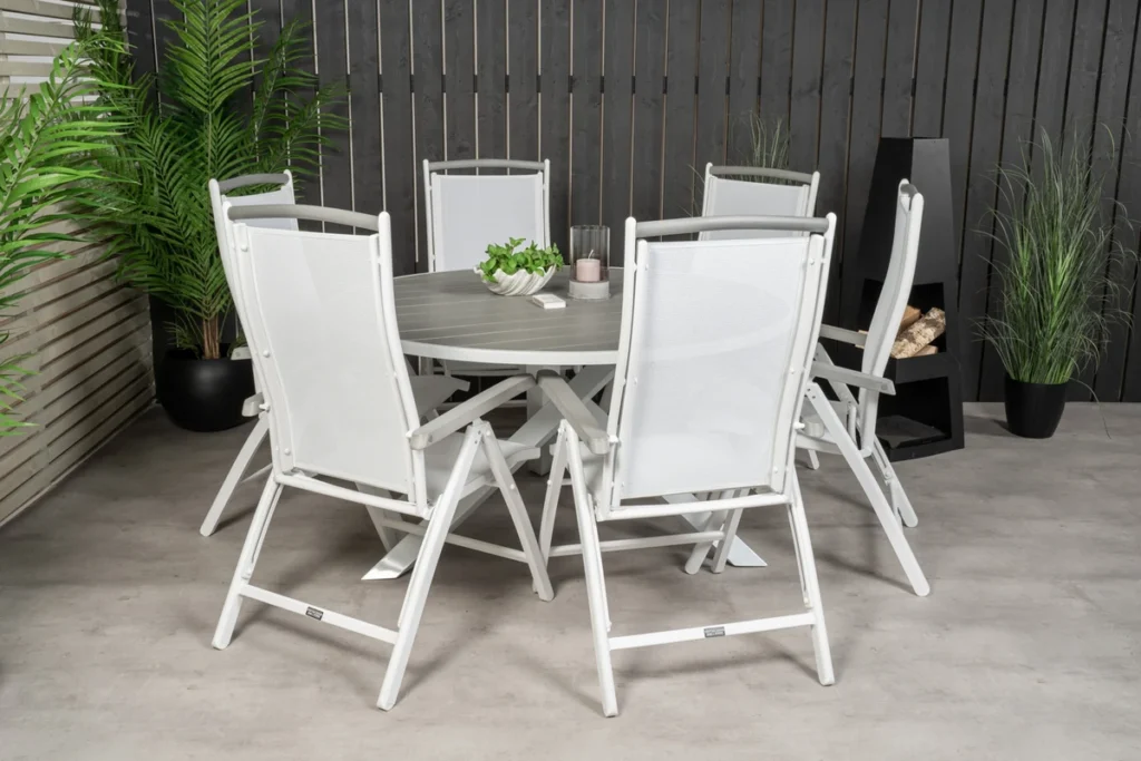 Parma & Albany Matbord ⌀140 + Positionsstolar Vit
