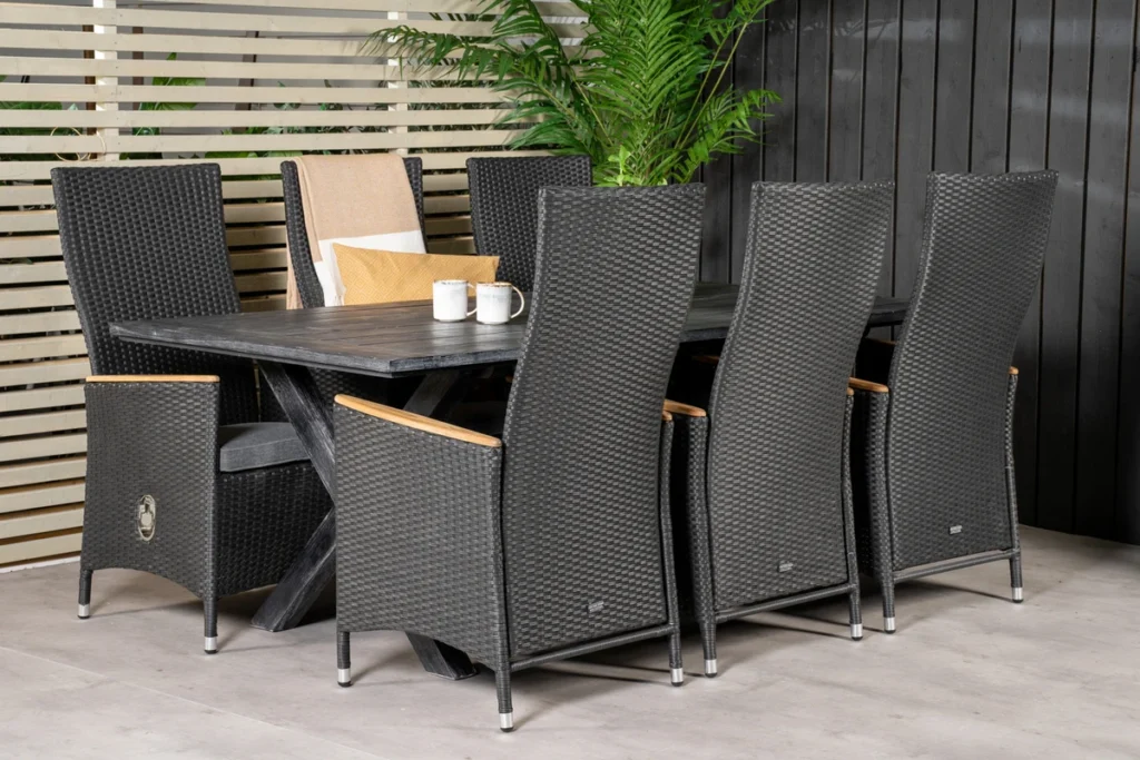 Padova & Rives Reclinerstolar Svart + Matbord 200x100