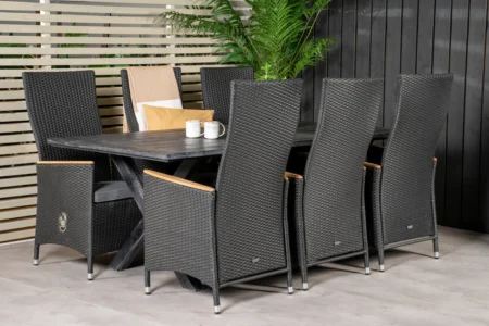 Padova & Rives Reclinerstolar Svart + Matbord 200x100