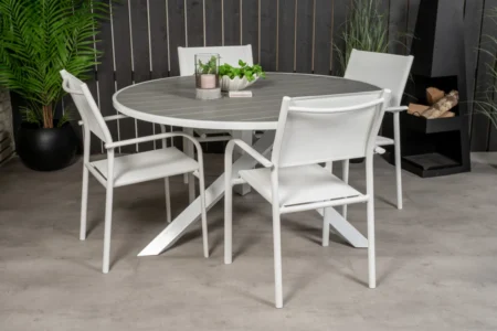 Parma & Santorini Runda Matbord ø140 Vit + Matstolar Vit
