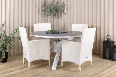 Parma & Malin Matbord ⌀140 + Matstolar Vit