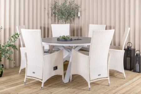 Parma & Padova Runda Matbord ø140 Vit + Reclinerstolar Vit
