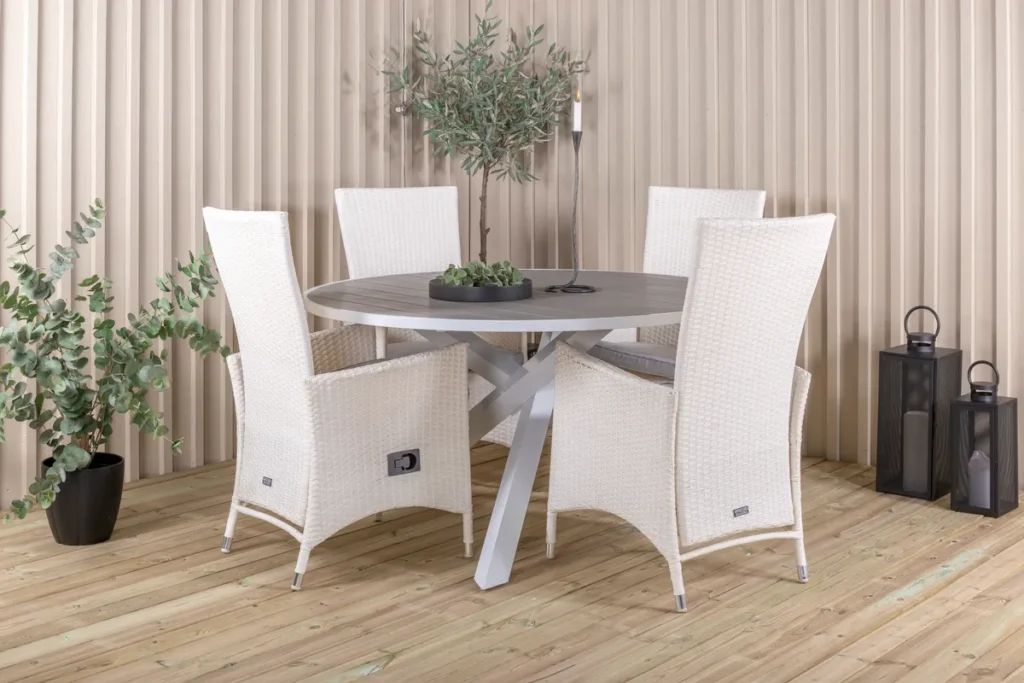 Parma & Padova Matbord ⌀140 + Reclinerstolar Vit