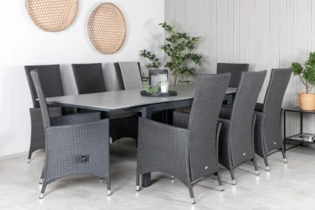 Levels & Padova Rektangulära Matbord 160x100x75 Svart + Reclinerstolar Svart