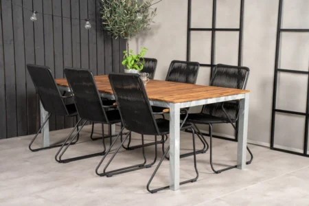 Zenia & Bois Matbord 201 x 100 + Matstolar Svart