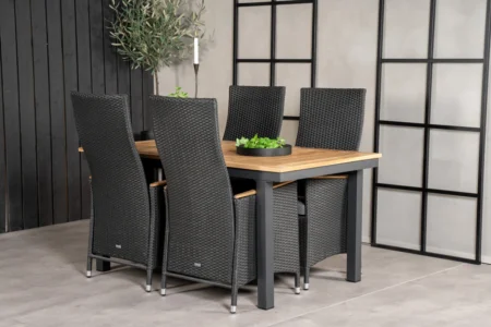 Panama & Padova Matbord 160 x 90 + Reclinerstolar Svart