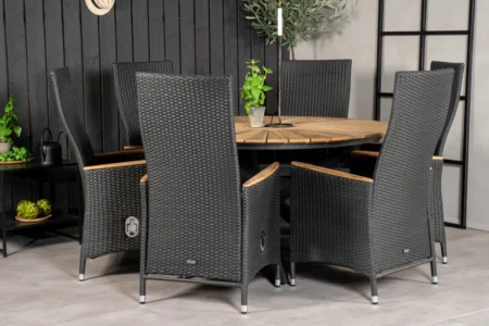 Mexico & Padova Matbord ⌀140 + Reclinerstolar Svart